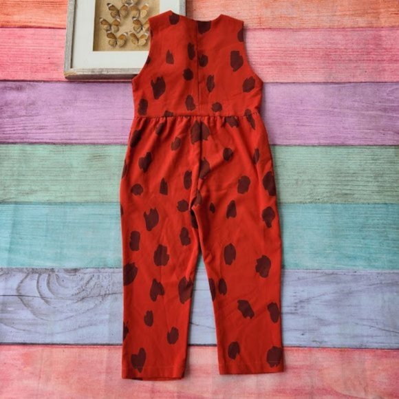 NWT Pepaloves Rust Red Isadora Printed Slim Straight Leg Retro Knit Jumpsuit XS - Picture 4 of 7